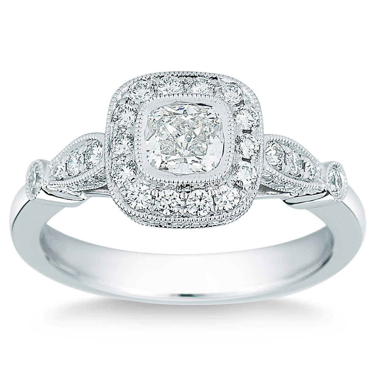 1.00ctw Cushion and Round Brilliant Cut Diamond Ring, Platinum Costco UK