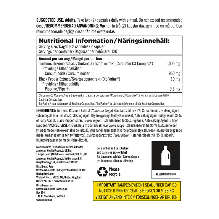 Kirkland Signature Turmeric 1000mg, 240 Count