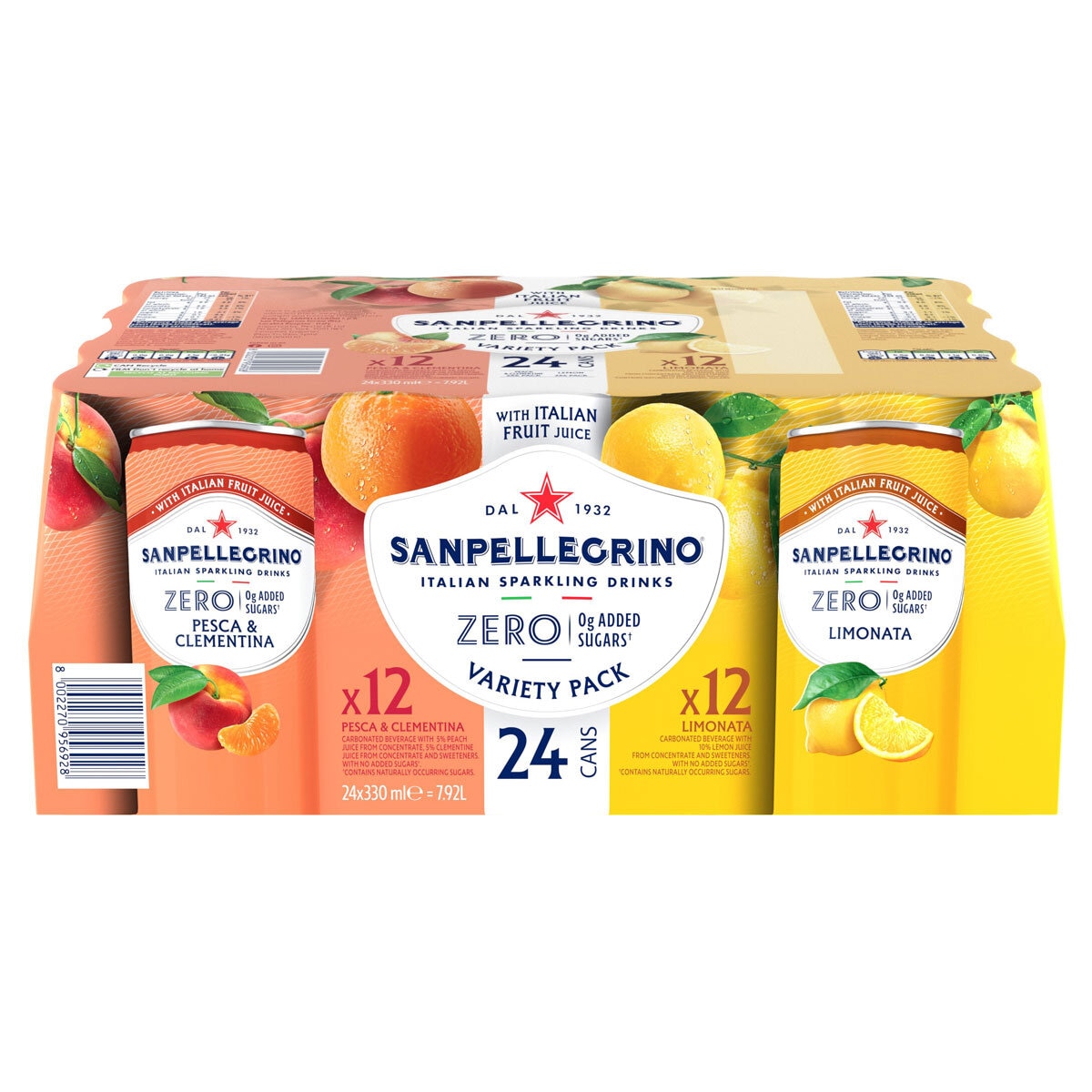 San Pellegrino Zero Lemon & Peach, 4 x 6 x 330ml