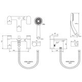 Line drawing of tap with dimensions on white background