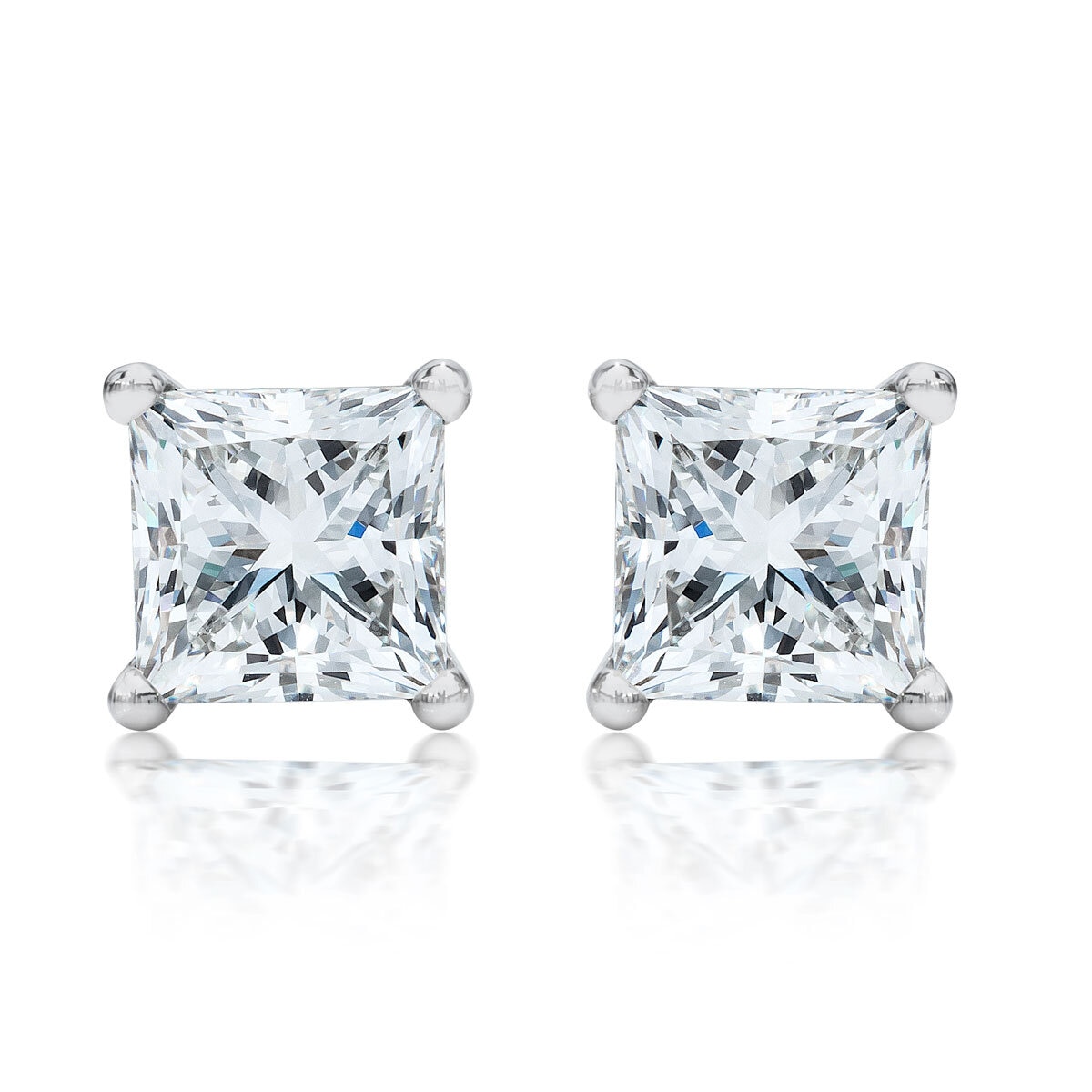 1.00ctw Princess Cut Diamond Stud Earrings, Platinum