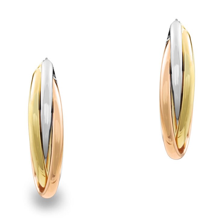 14ct Tri Colour Gold Cross Over Hoop Earrings 14ct Tri Colour Gold Cross Over Hoop Earrings