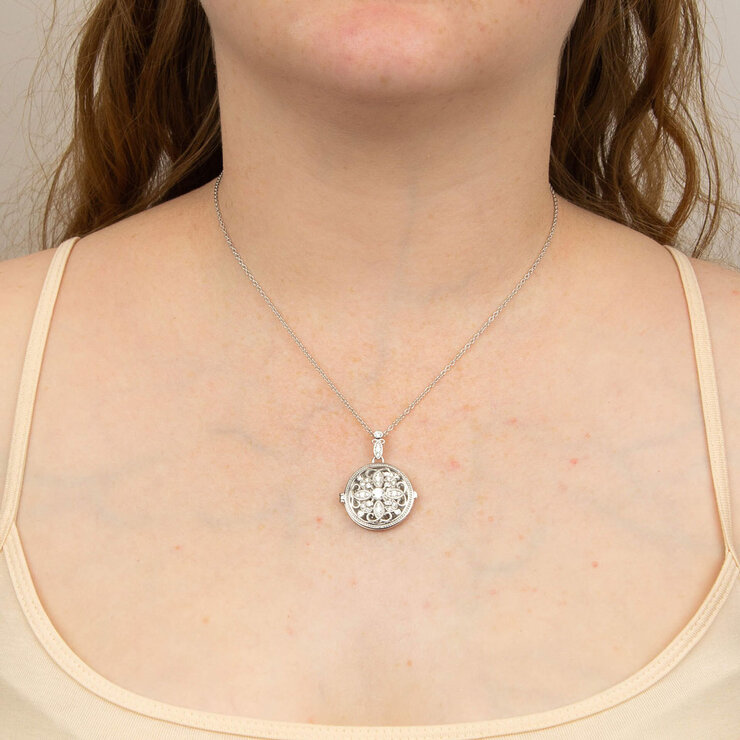 Diamonfire Sterling Silver Round Medallion Filigree Locket