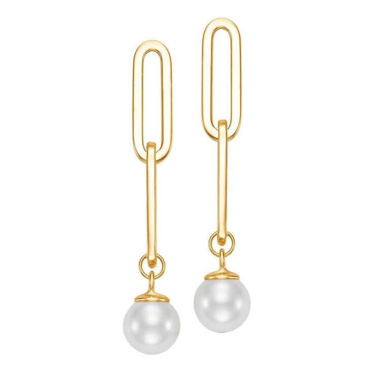 8-9mm Freshwater Pearl Earrings, 14ct Yellow Gold