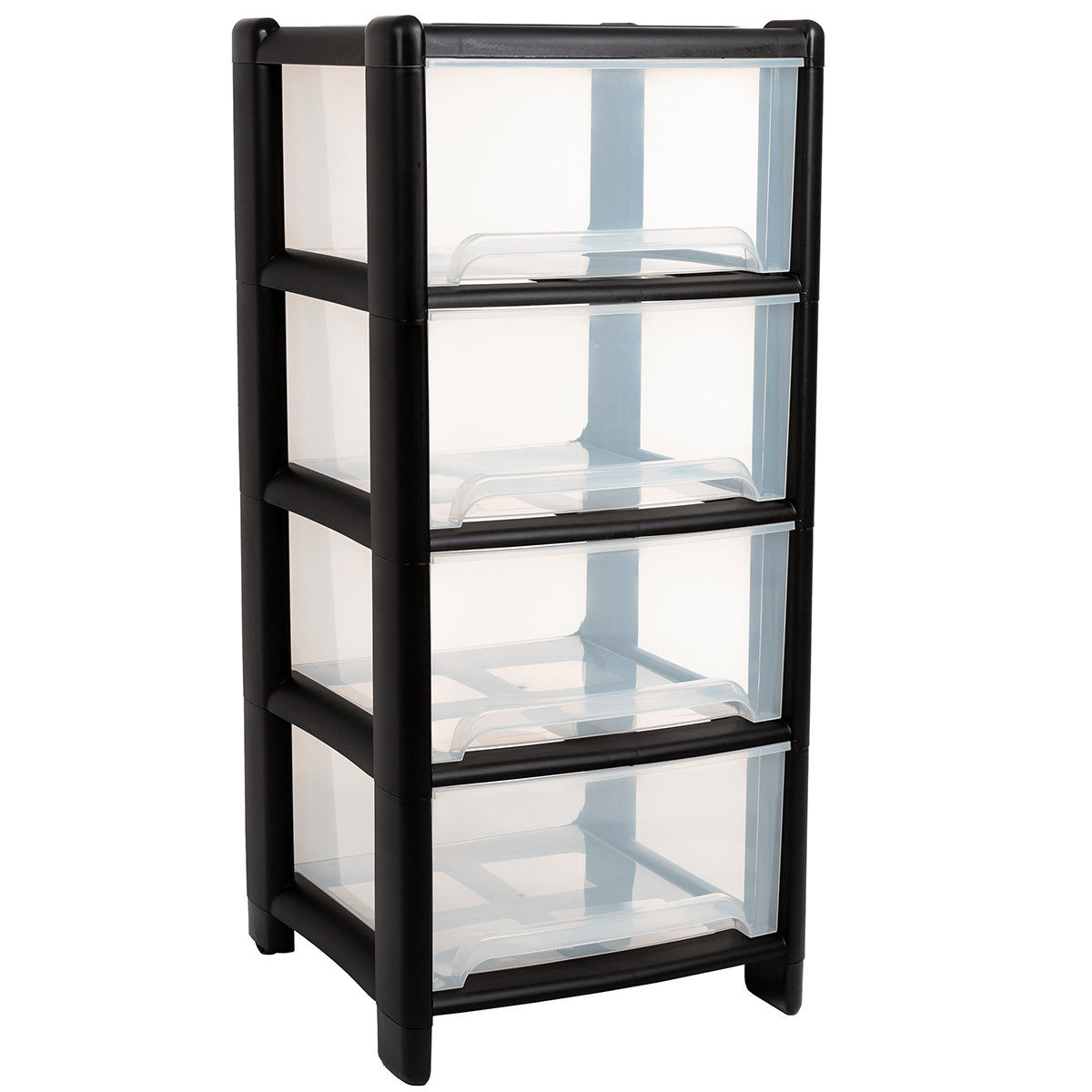 Wham Deep 4 Drawer Plastic Storage Tower In Black Clear Stable