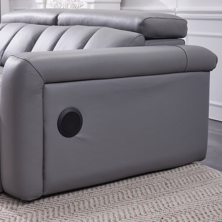 Dallas Grey Leather Power Sliding 3 Seater Sofa