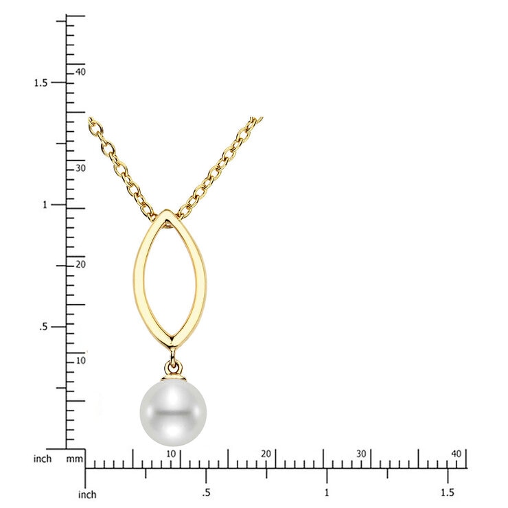 7-7.5mm Freshwater Pearl Marquise Drop Pendant, 18ct Yellow Gold