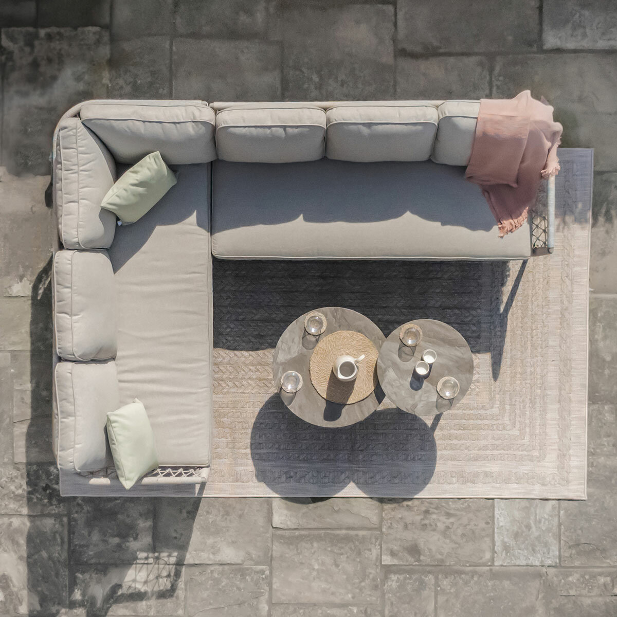 Maze Monaco 3 Piece Deep Seating Corner Patio Set in Cool Linen