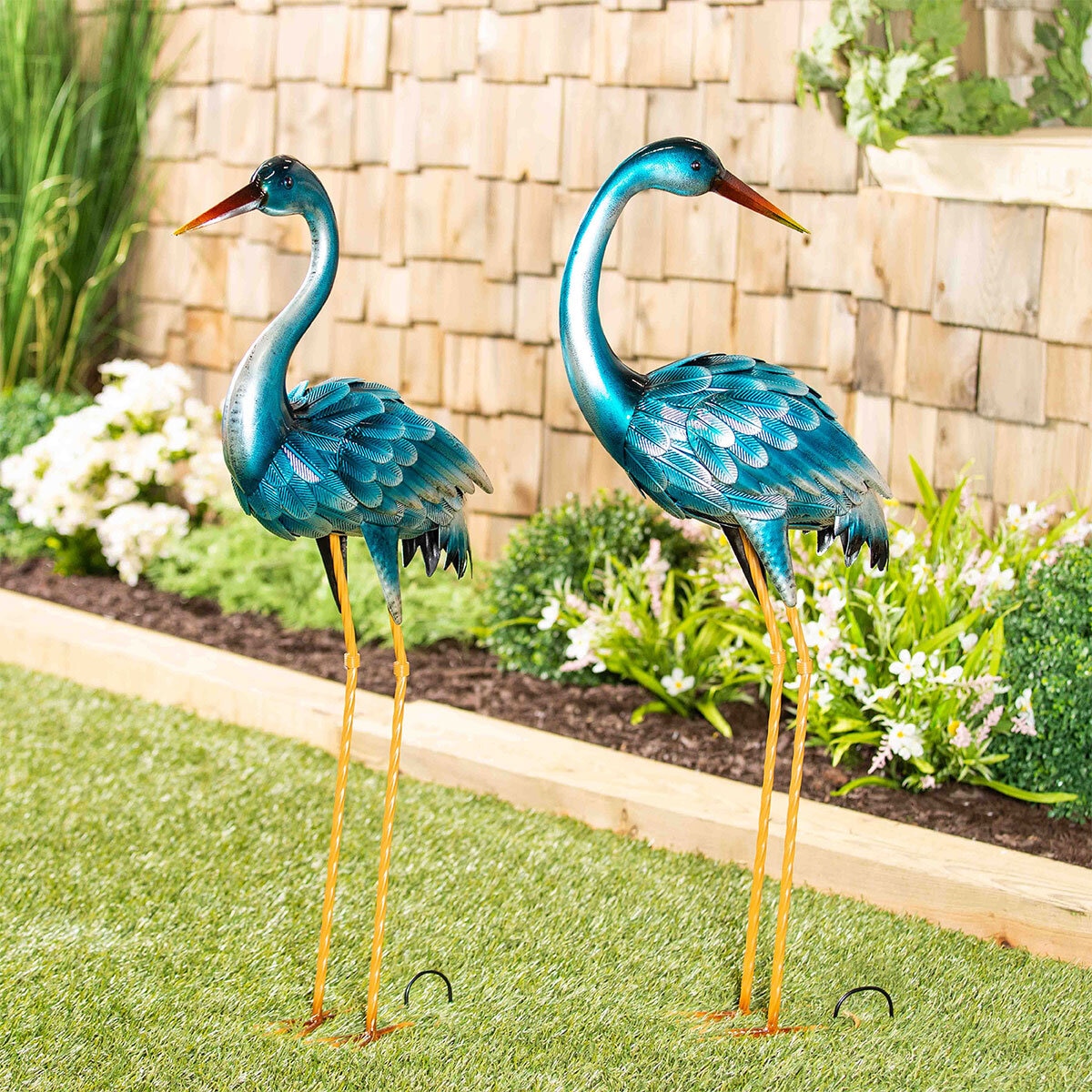 Evergreen Blue Steel Heron Garden Statue, 2 Pack Costco UK