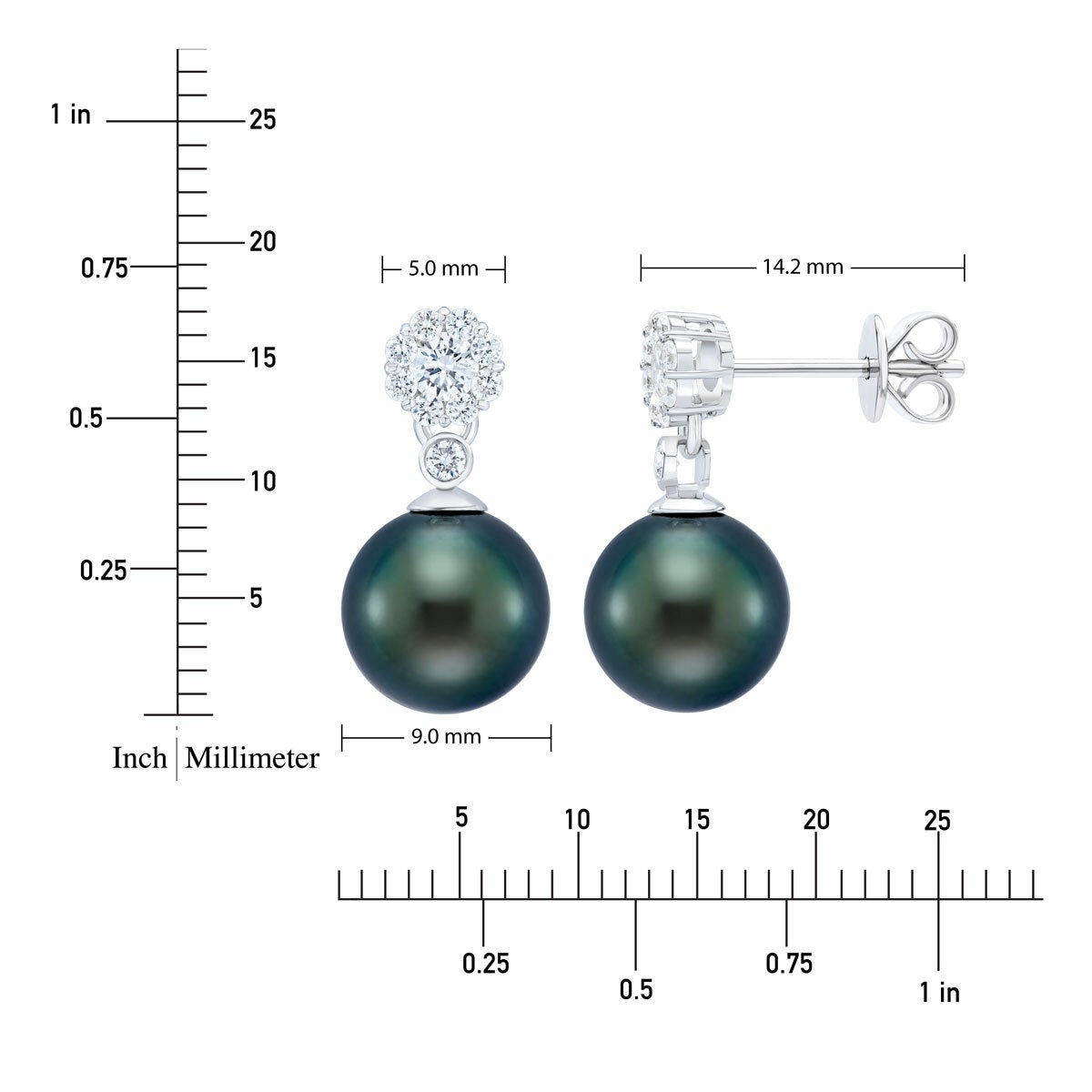 8-9mm Tahitian Pearl & 0.45ctw Diamond Earrings, 14ct White Gold 8-9mm Tahitian Pearl & 0.45ctw Diamond Earrings, 14ct White Gold
