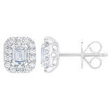 1.0ctw Emerald Cut Halo Earrings
