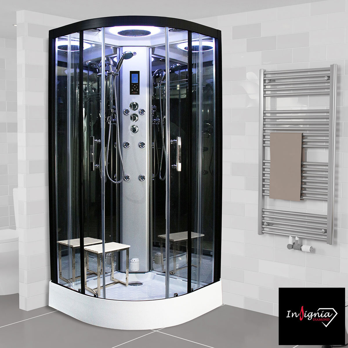 Insignia Diamond 1000mm Quadrant Steam Shower with Black Frame