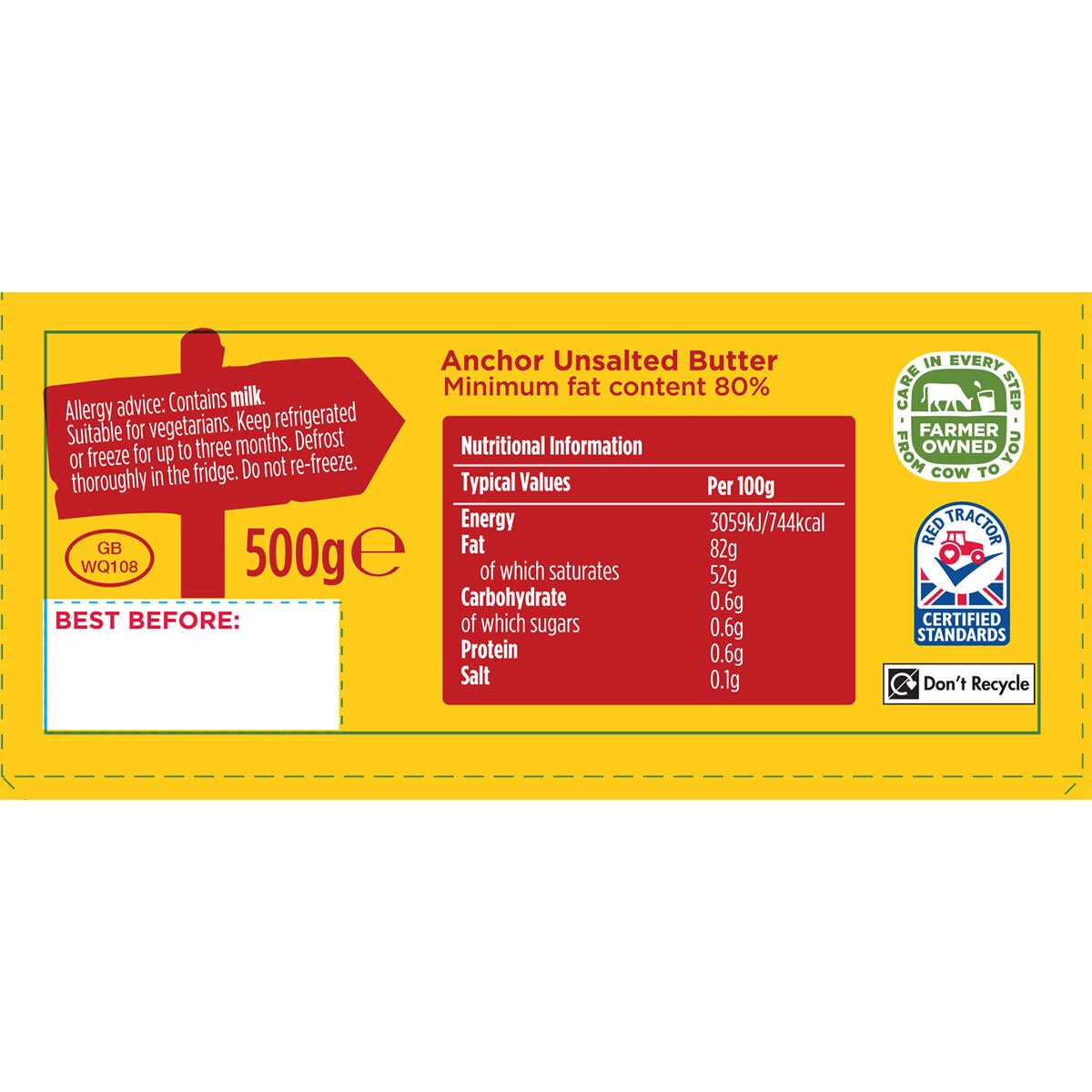 Anchor Unsalted Butter, 500g