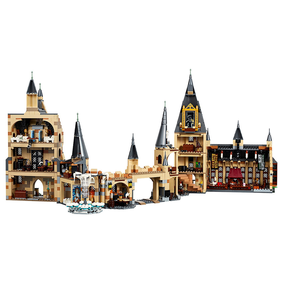 Lego Hogwarts Clock Tower set on white background