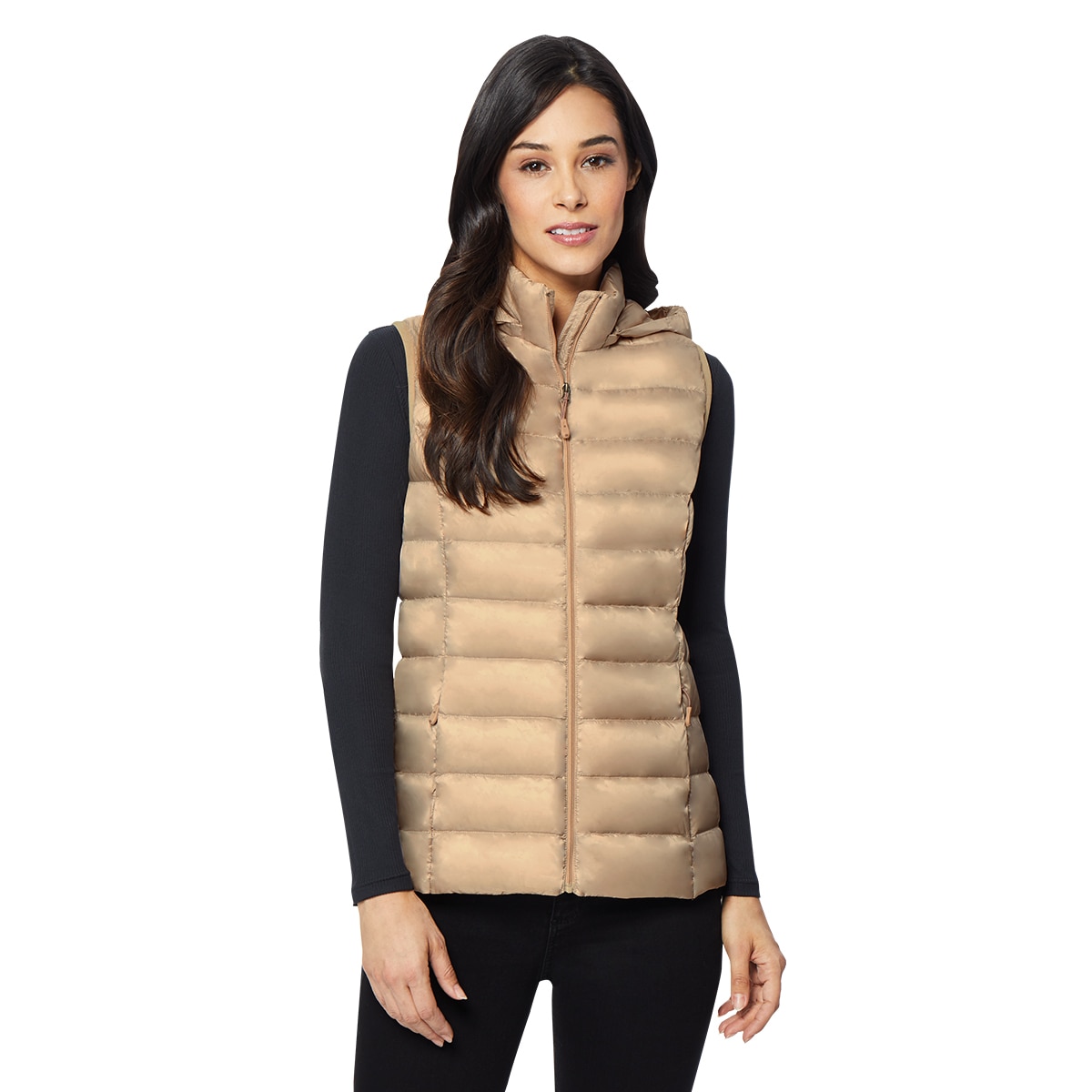 32 Degrees Women's Packable Vest with Detachable Hood in Goat, Extra