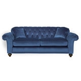 Bordeaux Button Back Blue Velvet 3 Seater Sofa