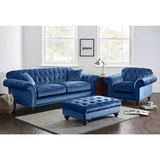Bordeaux Button Back Blue Velvet 3 Seater Sofa