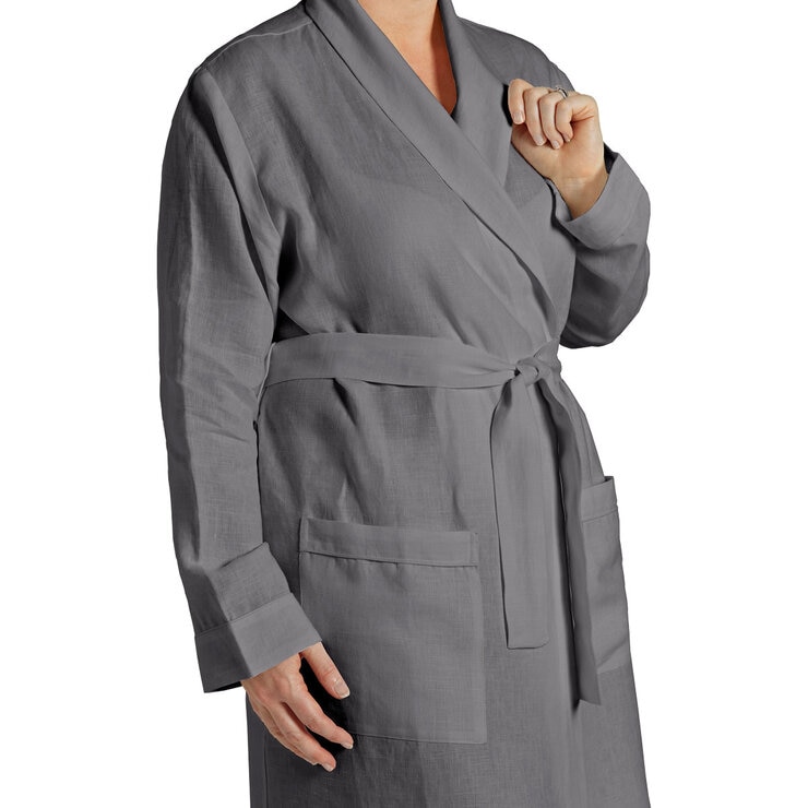 Lazy Linen Ladies Robe in Charcoal