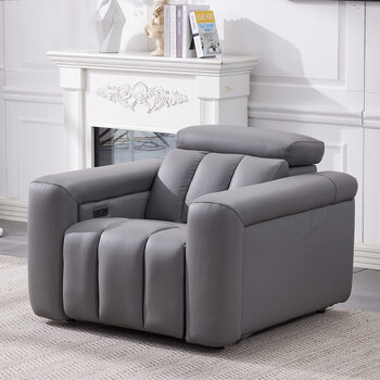 Dallas Grey Leather Power Recliner Armchair