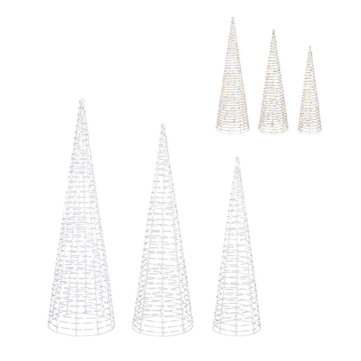 Colour Changing Cone Tree with 900 LED lights- Set of 3