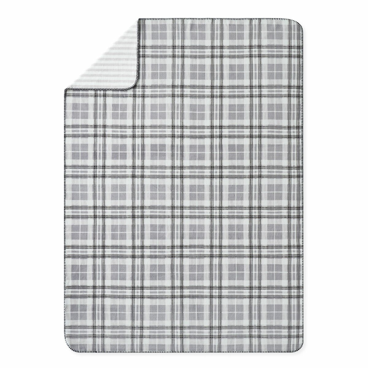 Grey floral throw, folded completely with a plain white background