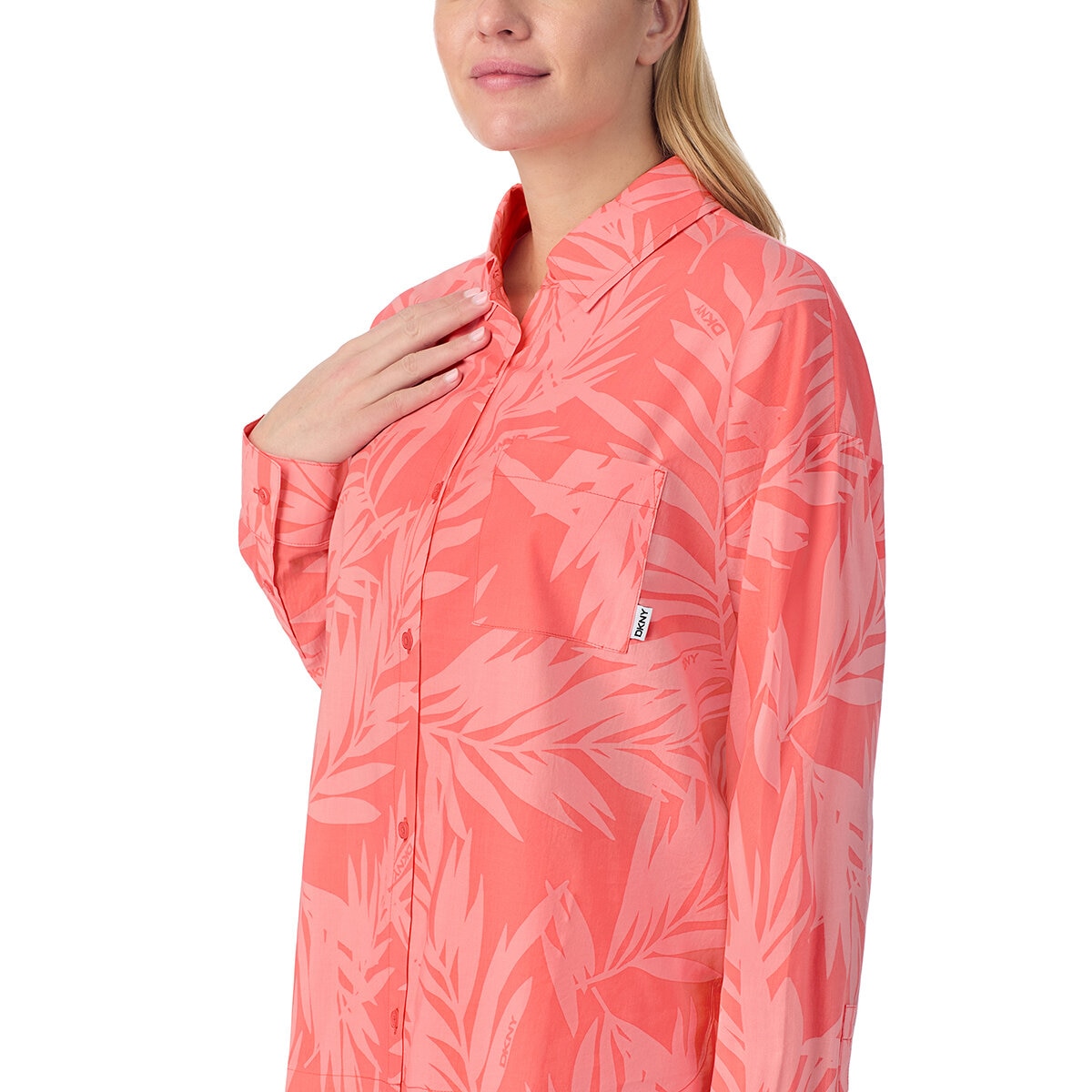 DKNY Ladies Cotton Blend Pyjama Set in Coral, Size Extra Large