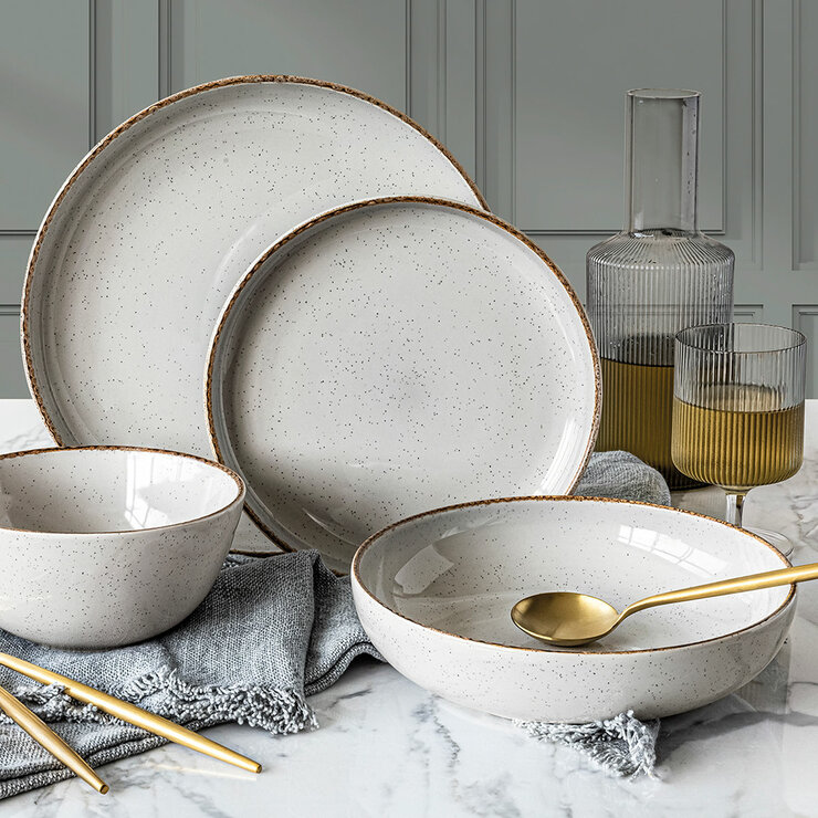 Over & Back Stoneware Dinnerware Set, 16 Piece in 2 Colours Over & Back Stoneware Dinnerware Set, 16 Piece in 2 Colours