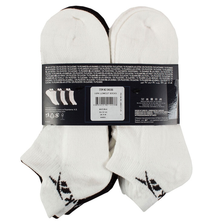 Reebok Ladies Low Cut Sock 10 Pack in Black/White