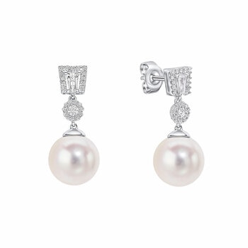 Diamonfire Sterling Silver Zirconia and Shell Pearl Drop Earrings