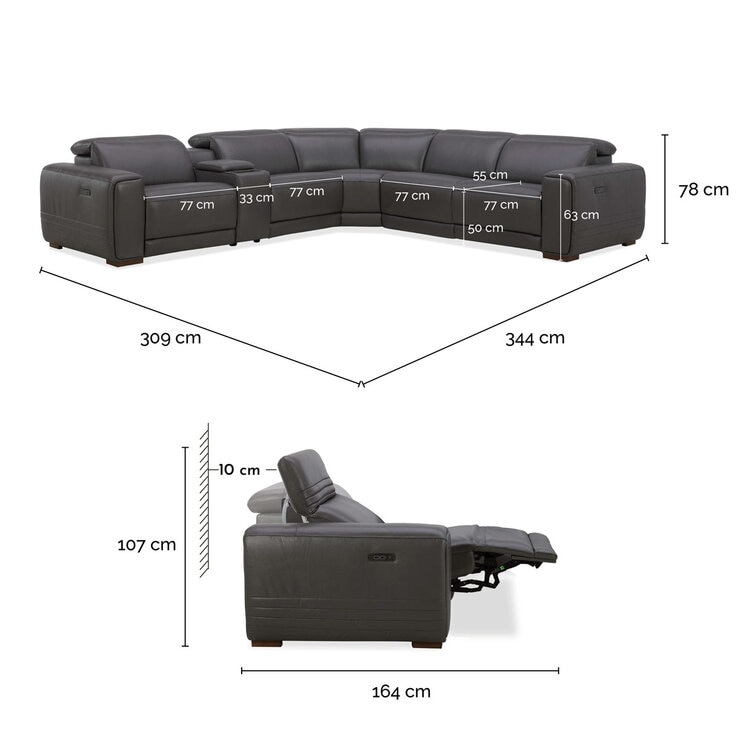 Aiden & Ivy Karson Dark Grey Leather Power Reclining Sectional Sofa