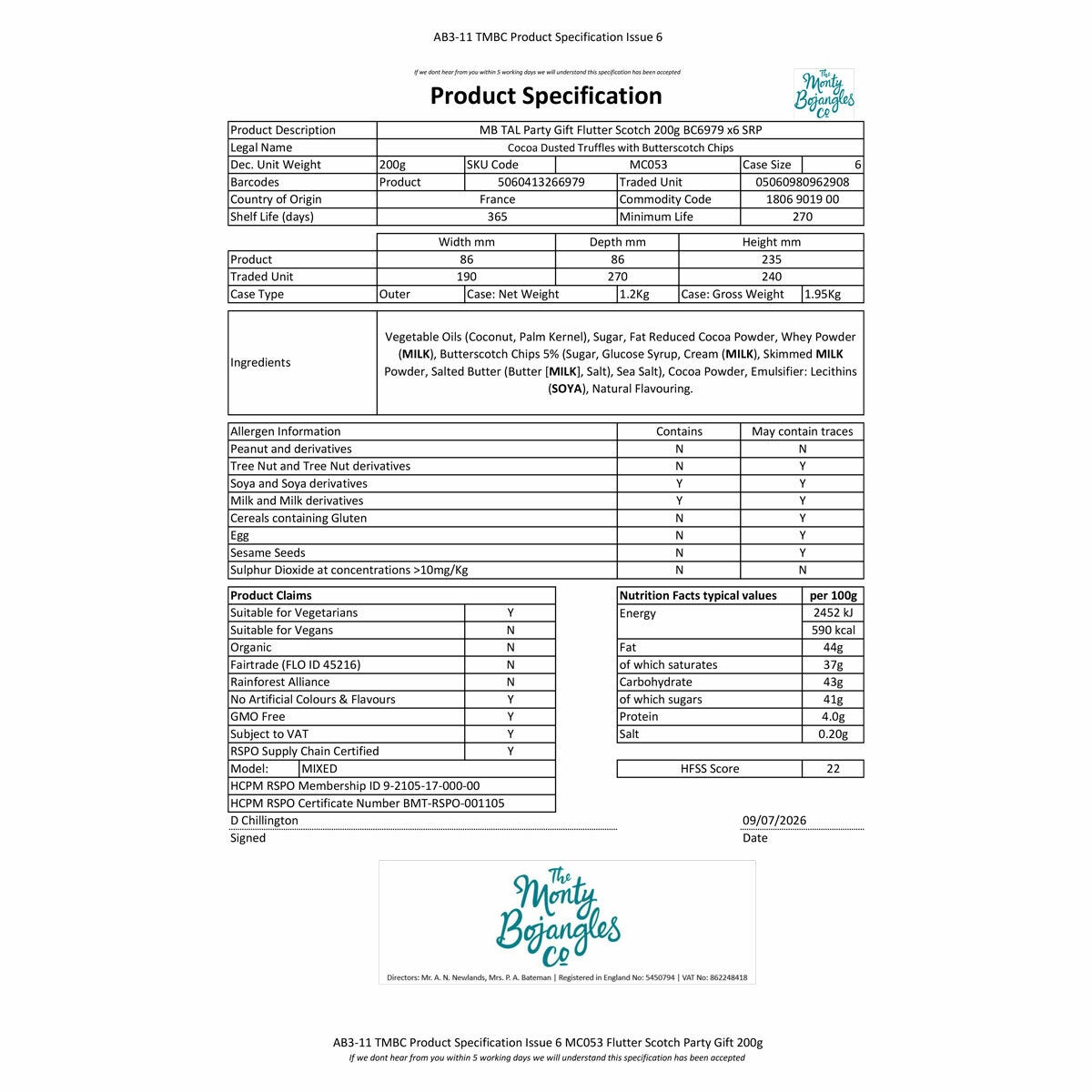 Nutrional information Nutrional information