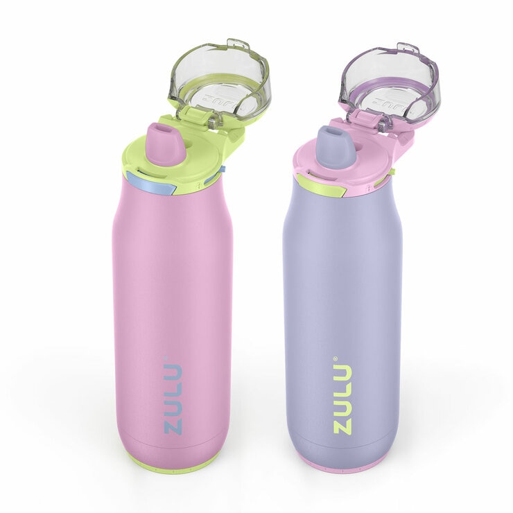 Zulu Stainless Steel Water Bottle 511ml, 2 Pack in Pink & Violet