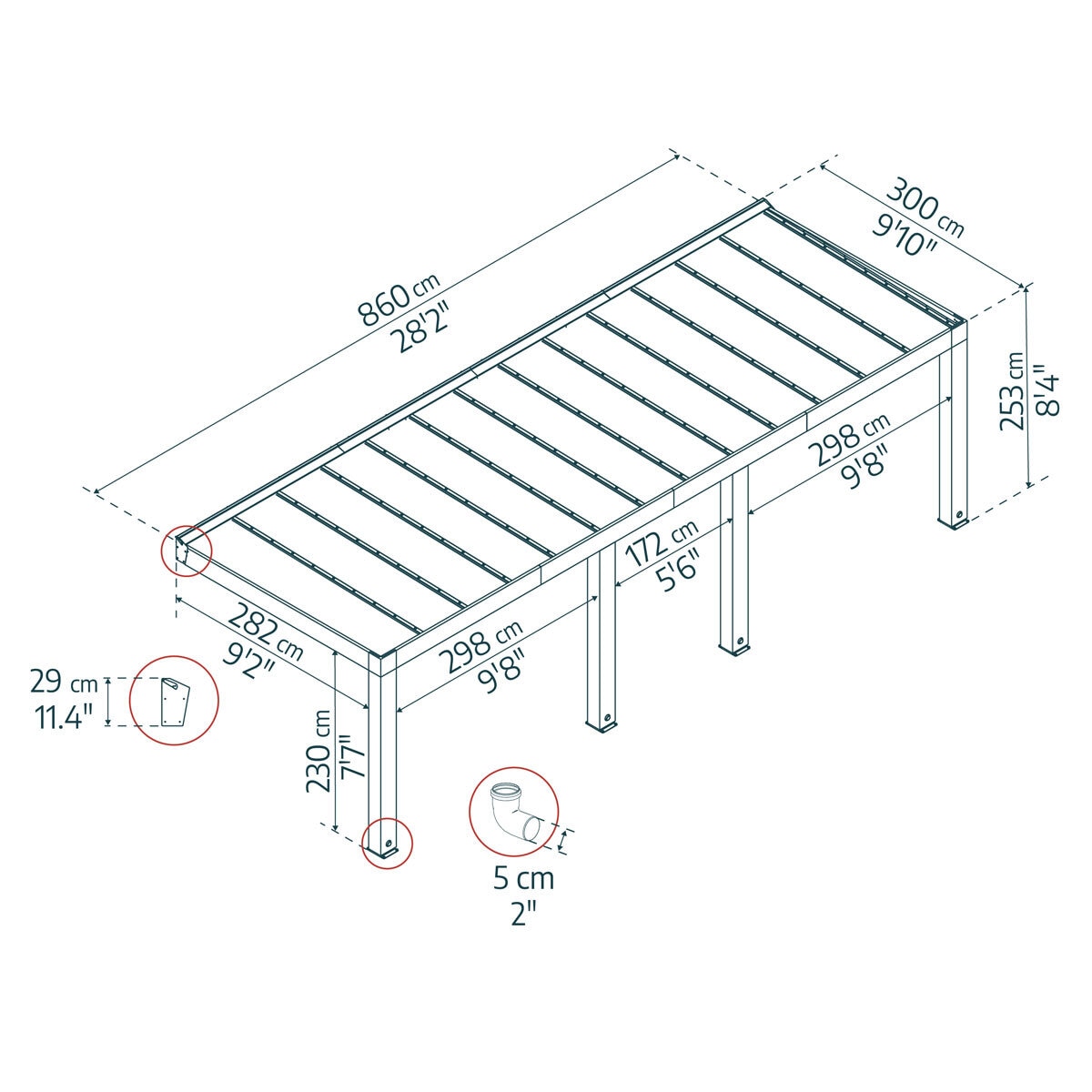Palram Canopia Helsinki 9ft 10" x 28ft 3" (3m x 8.6m) Cedar Wood Patio Cover