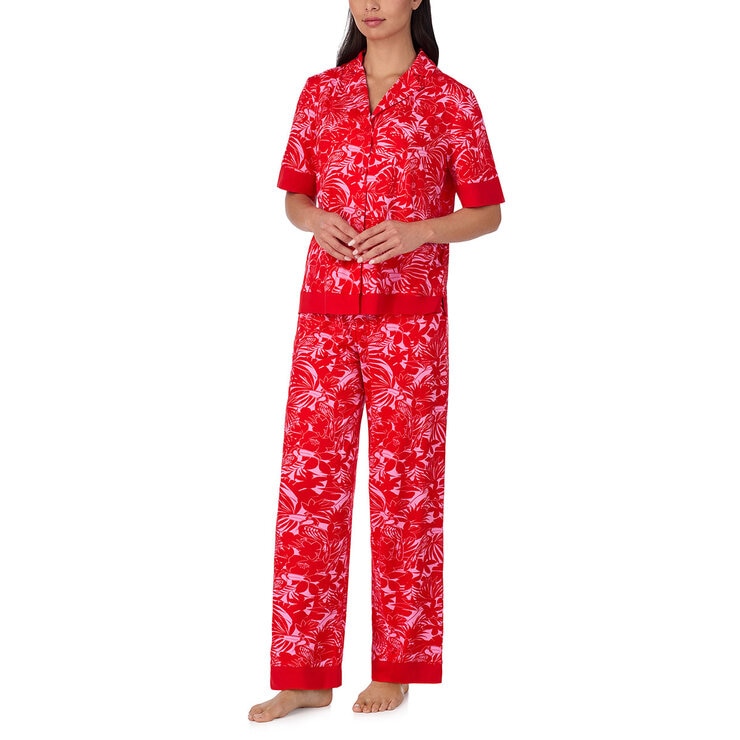 Room Service Ladies Notch Collar Pyjama Set in Red