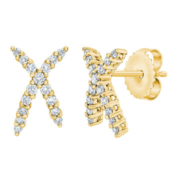 0.34ctw Round Brilliant Cut Diamond X-Shape Earrings, 14ct Yellow Gold
