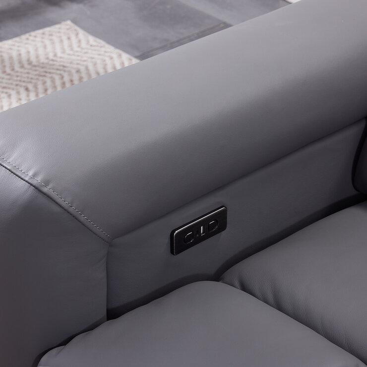 Dallas Grey Leather Power Sliding 3 Seater Sofa