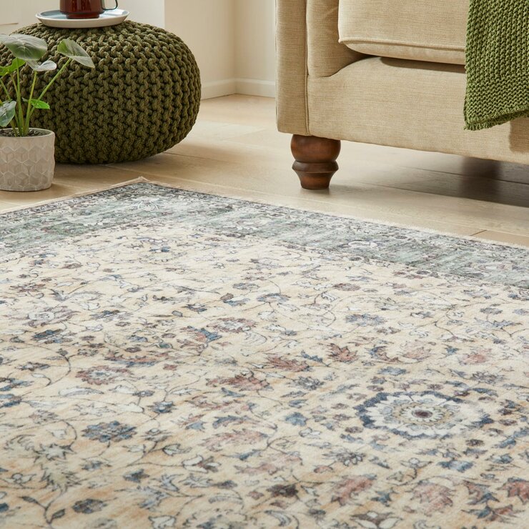 Concept Looms Liberty Cream Green Washable Rug, in 3 Sizes