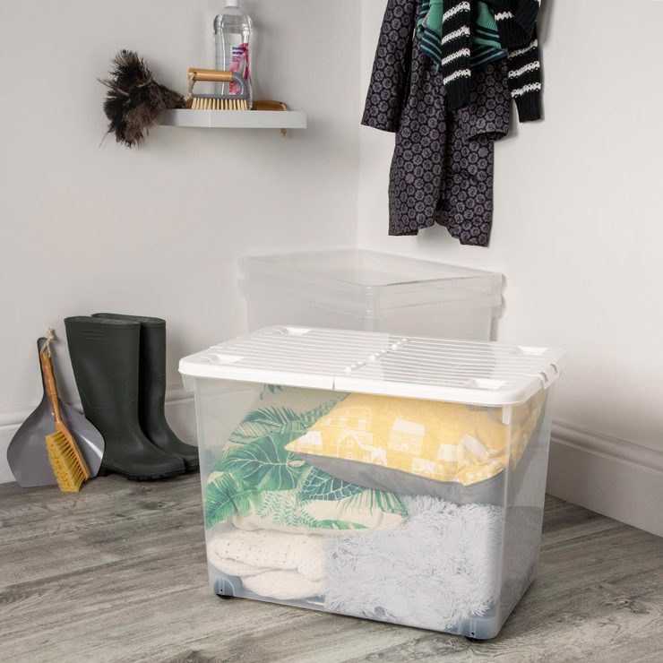 Wham Uni 80 Litre Clear Plastic Storage Box with Wheels & Folding Lid