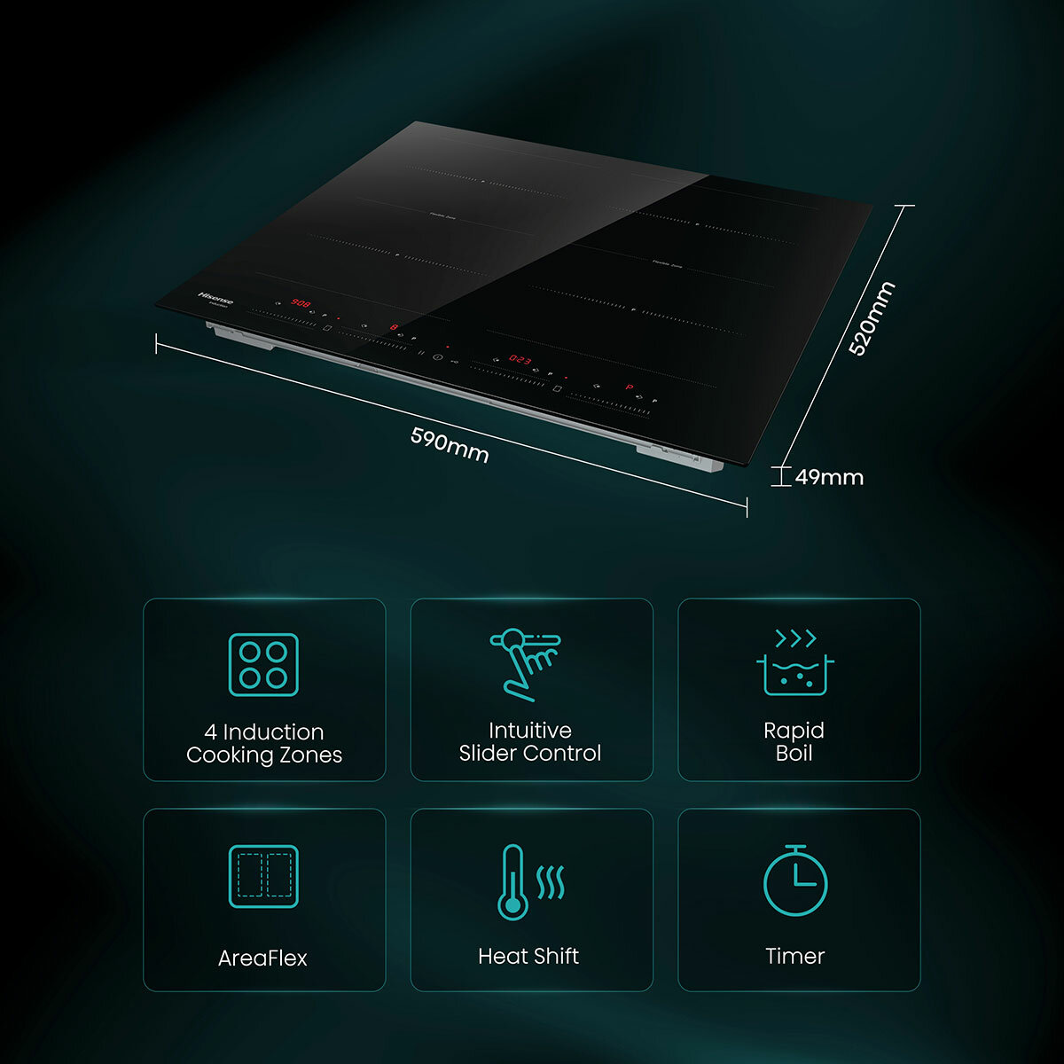 Hisense Hi6 HI6442BSCE 60cm Electric Induction Hob with Area Flex, in Black
