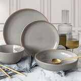 Over & Back Stoneware Dinnerware Set, 16 Piece in Grey