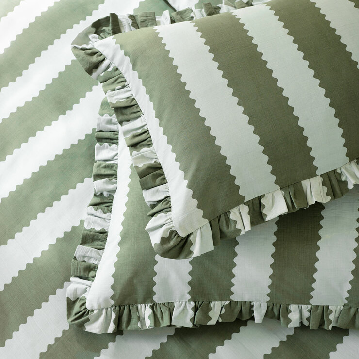 Wylder Birdie Green Stripe Duvet Cover Set, in 4 Sizes Wylder Birdie Green Stripe Duvet Cover Set, in 4 Sizes