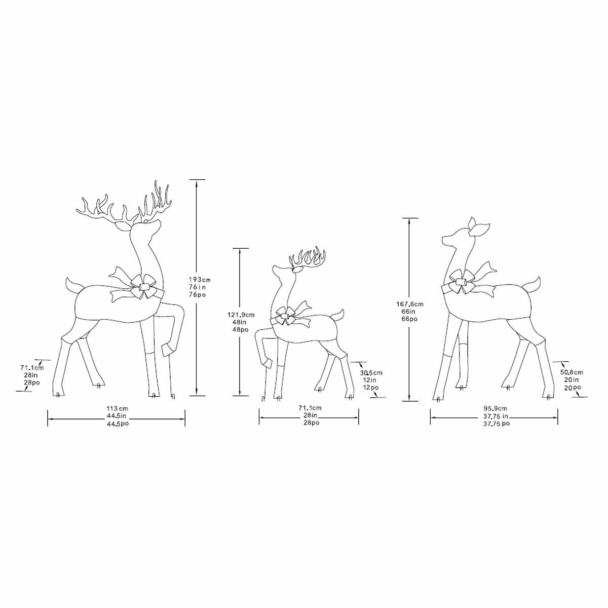 6ft (1.8m) Deer family Set of 3 with LED Lights 6ft (1.8m) Deer family Set of 3 with LED Lights