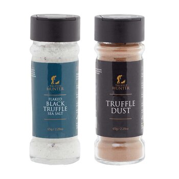 TruffleHunter Truffle Dust Shaker + Flaked Black Truffle Sea Salt Mill Duo Set, 2 x 65g