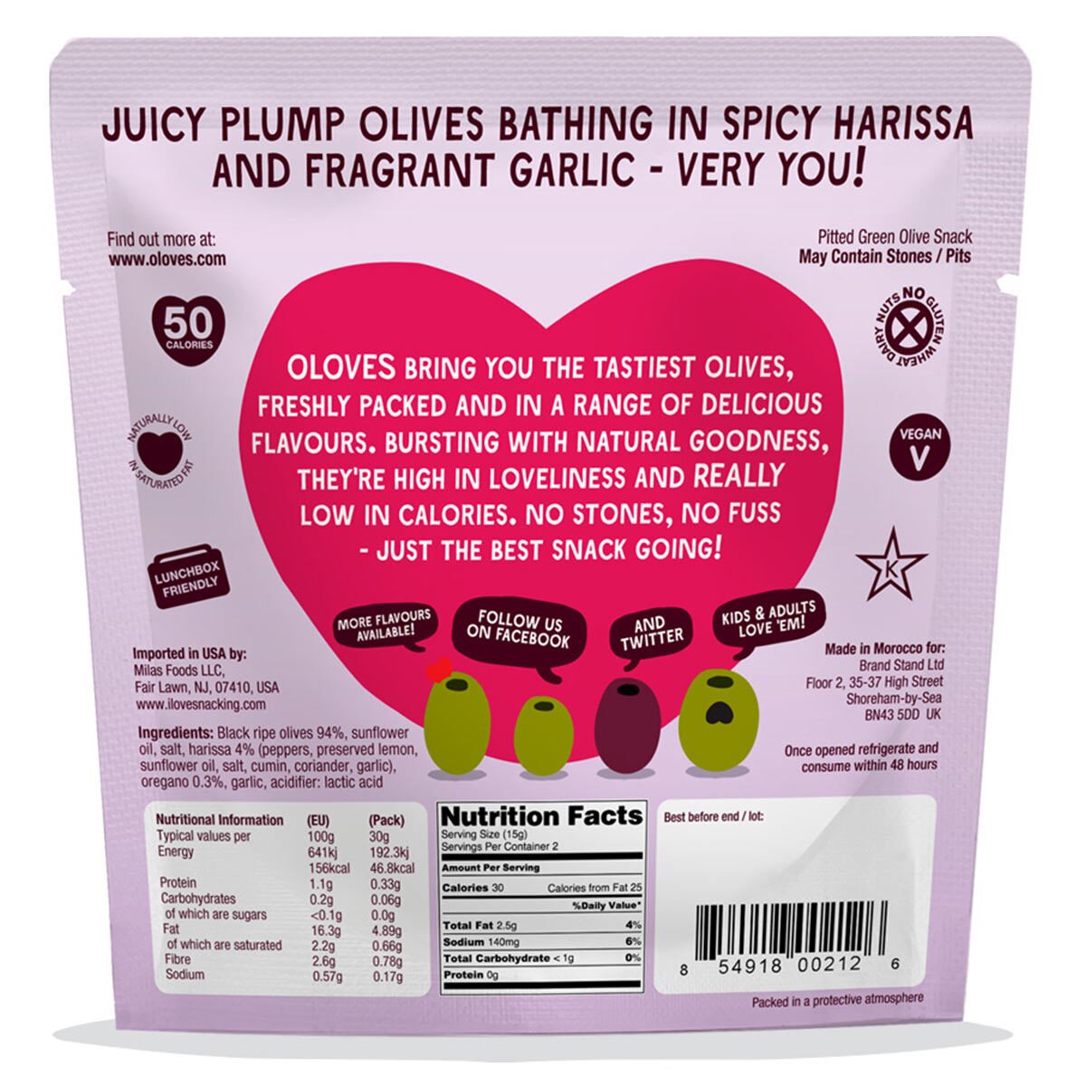 Oloves Chilli & Garlic Ripe Black Pitted Olives, 20 x 30g