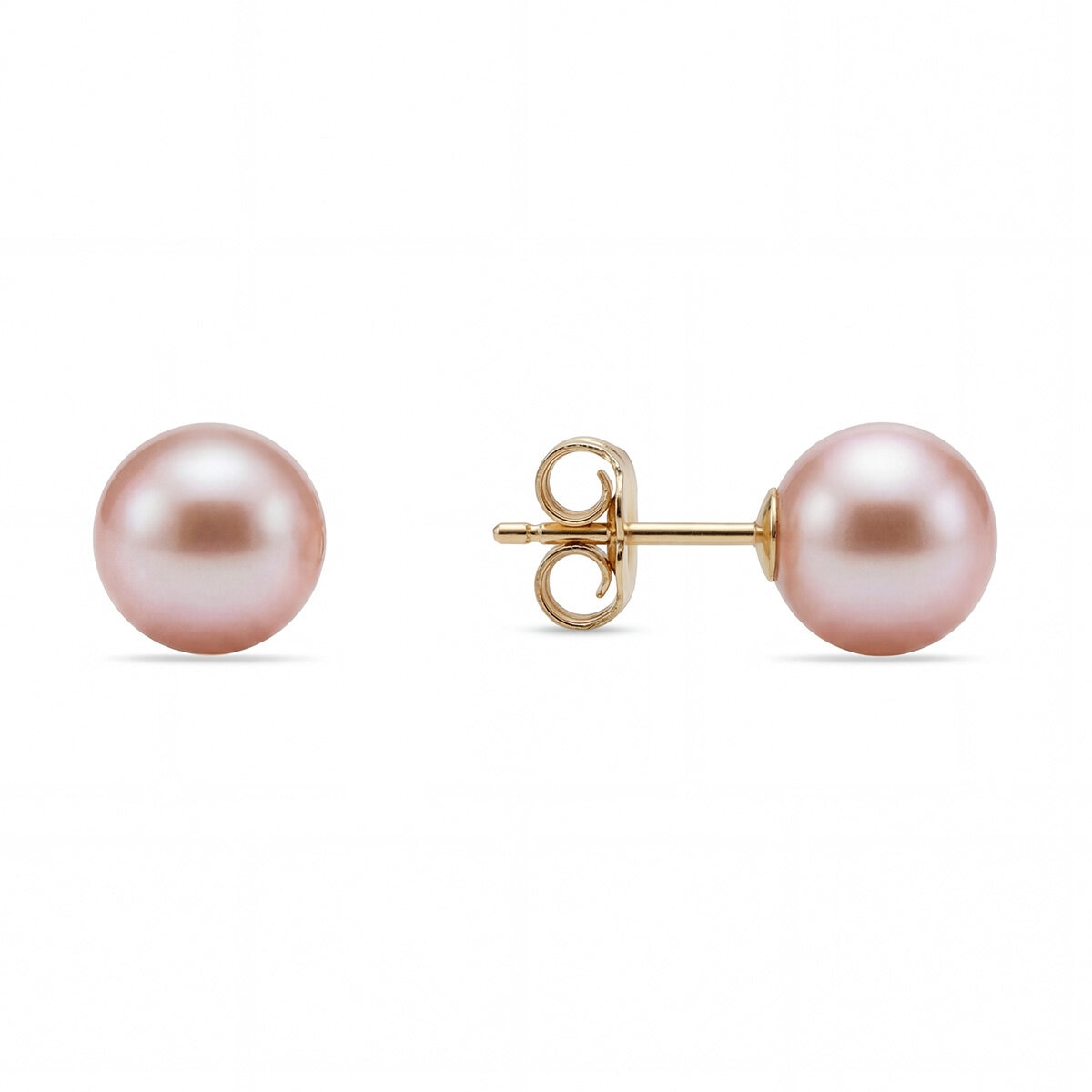7-7.5mm Cultured Freshwater Pink Pearl Earrings, 14ct Yellow Gold