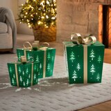 Green Metal Gift Boxes with LED Tree Pattern – Set of 3