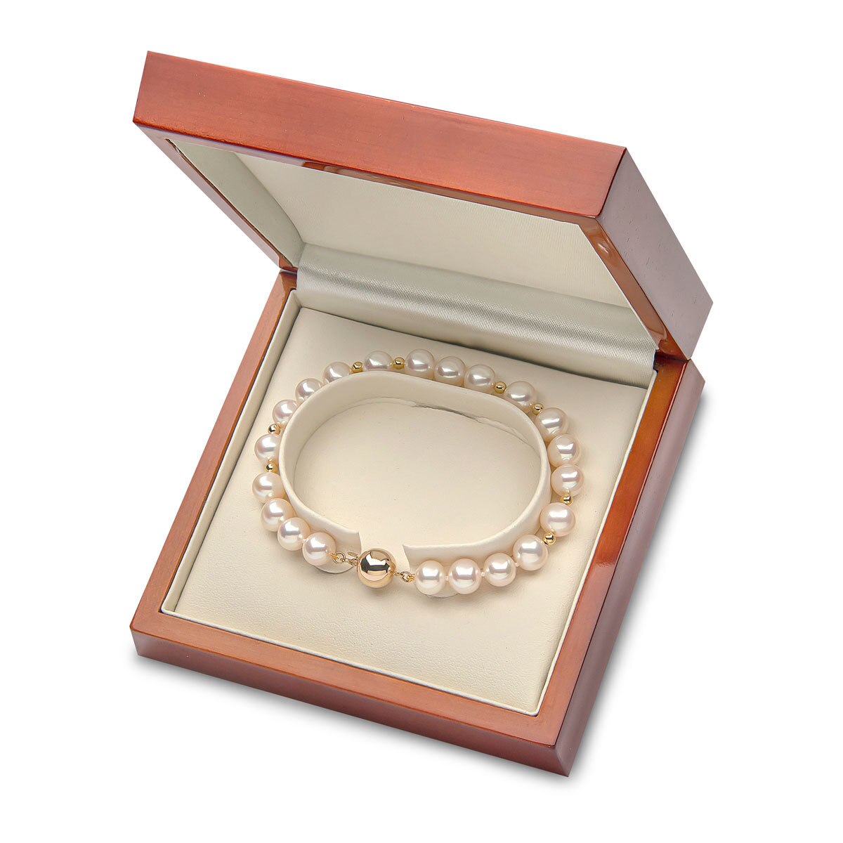7.58mm Cultured Freshwater White Pearl and Gold Bead Bracelet, 18ct