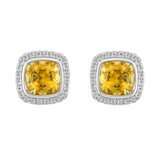 Cushion Cut Citrine & 0.23ctw Diamond Stud Earring, 14ct Whit Gold