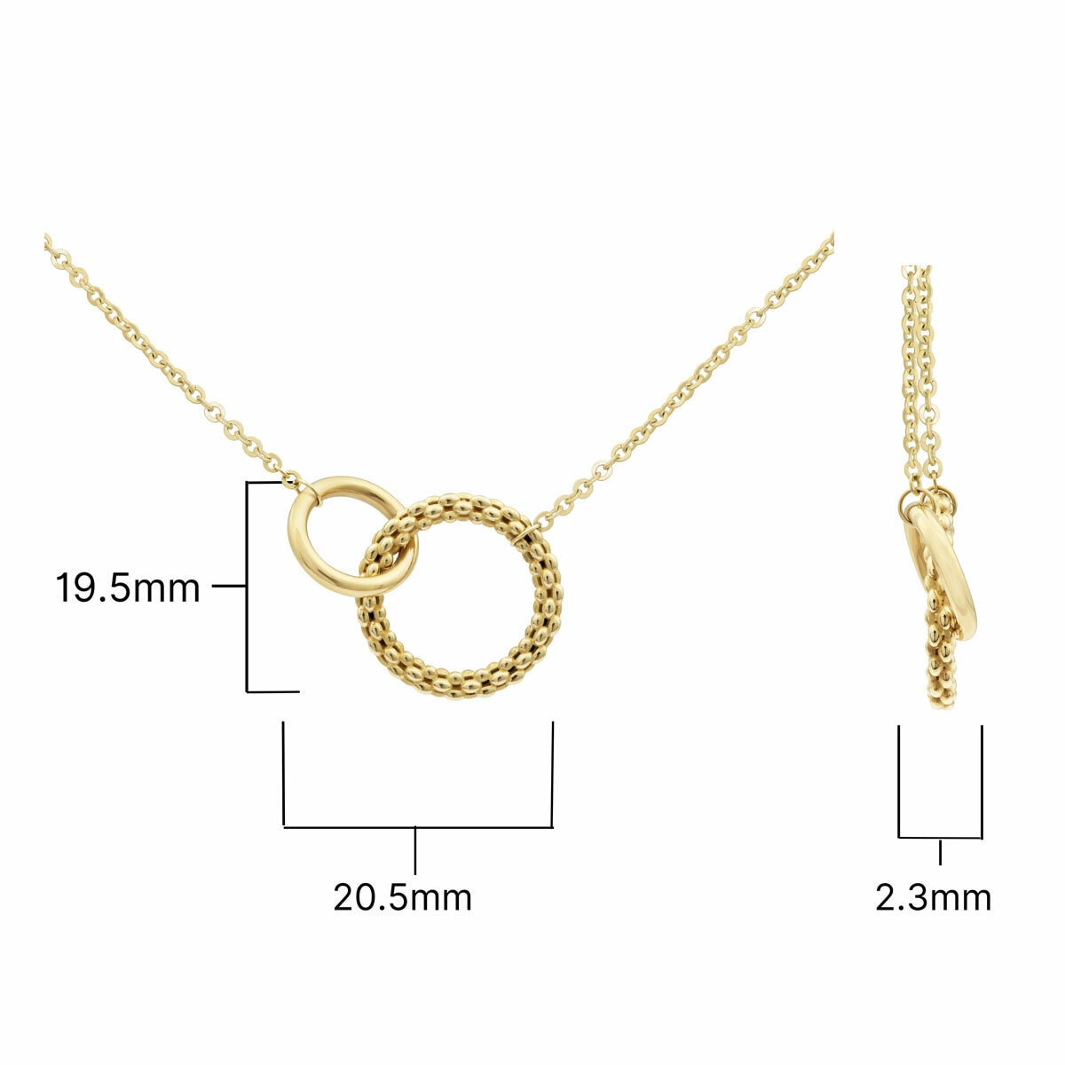 14ct Yellow Gold Textured Interlocking Hoop Necklace