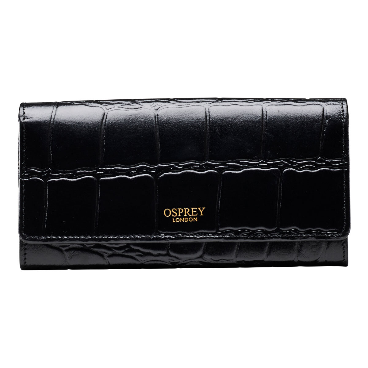 Osprey London Julia Croc Leather Women's Purse, Black with Gift Box